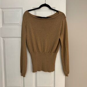 Princess Polly Tan Off-the-Shoulder Knit Top